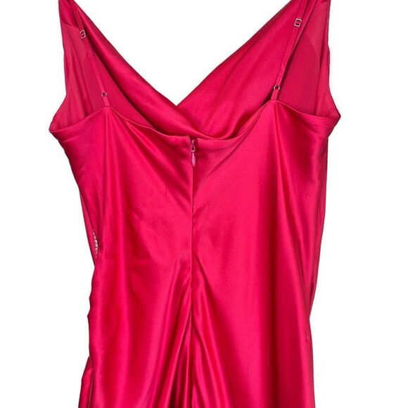 NEW REVOLVE cinq a sept Emilia Silk Asymmetric Midi Dress Red Raspberry 8 - Picture 9 of 12